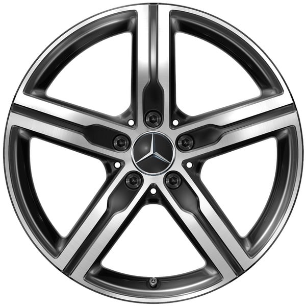 Колесный диск 7,5J×18 ET49 для Mercedes-Benz A-Class 177 / B-Class 247 / CLA 118, передняя и задняя оси, черный, с алмазной проточкой, 5 спиц — фото 1