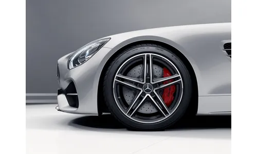 Колесный диск AMG 9J×19 ET61 для Mercedes-Benz AMG GT 190, передняя ось, черный, матовый, с алмазной проточкой, 5 двойных спиц — фото 1