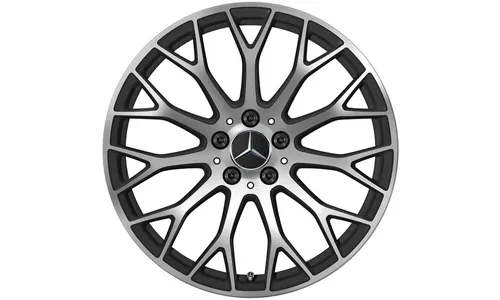 Колесный диск AMG 9J×19 ET61 для Mercedes-Benz AMG GT 190, передняя ось, черный, матовый, с алмазной проточкой, перекрестные спицы — фото 1