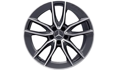 Колесный диск AMG 7,5J×19 ET33 для Mercedes-Benz C-Class 205, передняя ось, черный, с алмазной проточкой, 5 двойных спиц — фото 1