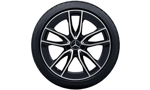 Колесный диск AMG 8,5J×19 ET52 для Mercedes-Benz C-Class 205, задняя ось, черный, с алмазной проточкой, 5 двойных спиц — фото 1