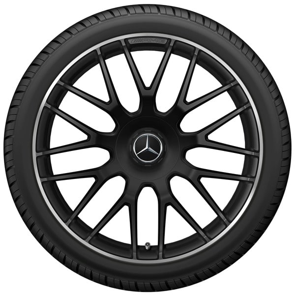 Колесный диск AMG 9J×19 ET25 для Mercedes-Benz C-Class 205, передняя ось, черный, матовый, кромка обода с алмазной проточкой, перекрестные спицы — фото 3
