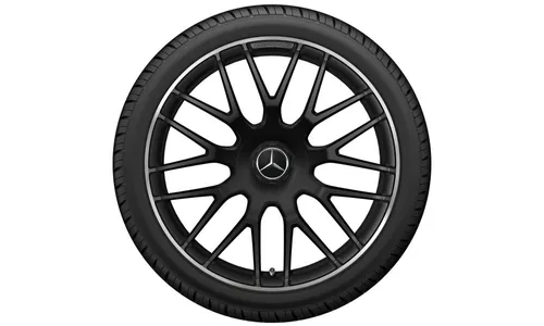 Колесный диск AMG 9J×19 ET25 для Mercedes-Benz C-Class 205, передняя ось, черный, матовый, кромка обода с алмазной проточкой, перекрестные спицы — фото 3