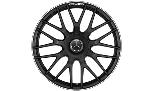 Колесный диск AMG 10,5J×19 ET57 для Mercedes-Benz C-Class 205, задняя ось, черный, матовый, с алмазной проточкой, перекрестные спицы — фото 1