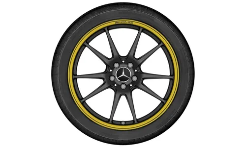 Колесный диск AMG 10,5J×20 ET57 для Mercedes-Benz C-Class 205, задняя ось, черный, матовый, желтая окрашенная кромка обода — фото 2