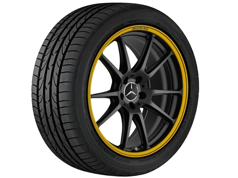 Колесный диск AMG 10,5J×20 ET57 для Mercedes-Benz C-Class 205, задняя ось, черный, матовый, желтая окрашенная кромка обода — фото 3