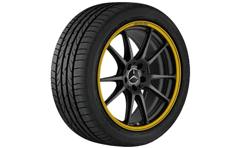 Колесный диск AMG 10,5J×20 ET57 для Mercedes-Benz C-Class 205, задняя ось, черный, матовый, желтая окрашенная кромка обода — фото 3