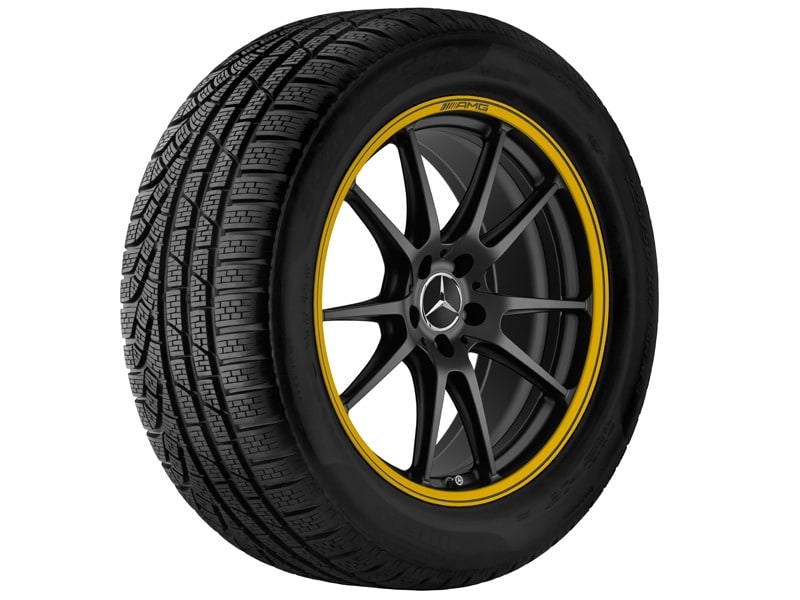 Колесный диск AMG 10,5J×20 ET57 для Mercedes-Benz C-Class 205, задняя ось, черный, матовый, желтая окрашенная кромка обода — фото 4