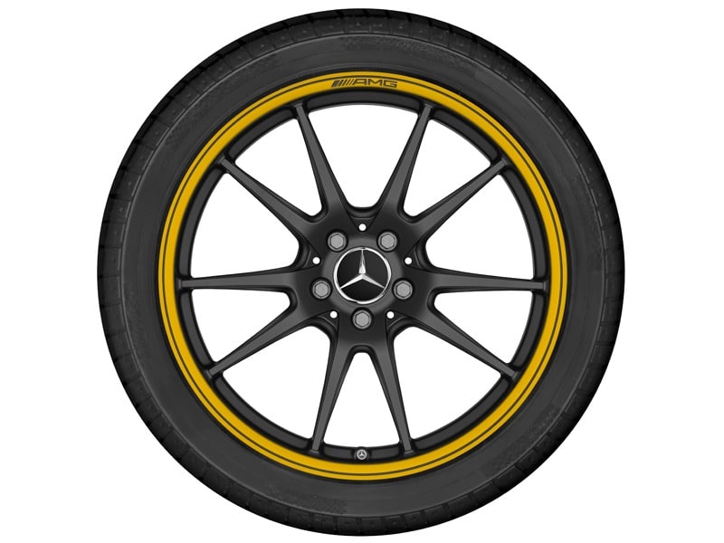 Колесный диск AMG 10,5J×20 ET57 для Mercedes-Benz C-Class 205, задняя ось, черный, матовый, желтая окрашенная кромка обода — фото 5