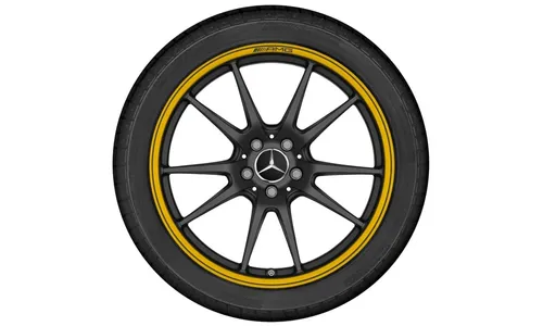 Колесный диск AMG 10,5J×20 ET57 для Mercedes-Benz C-Class 205, задняя ось, черный, матовый, желтая окрашенная кромка обода — фото 5