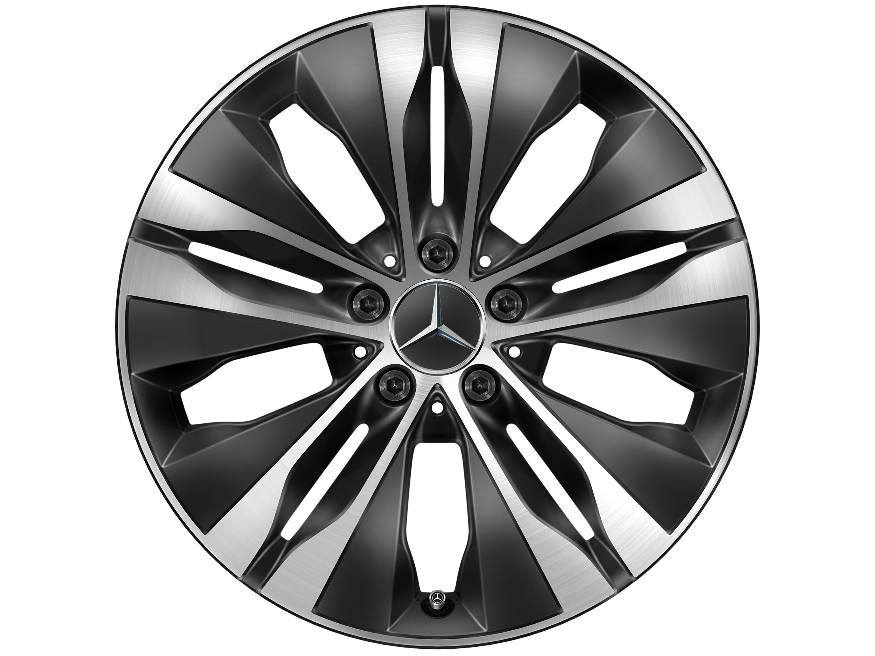 Колесный диск 9J×18 ET58 для Mercedes-Benz C-Class 206, задняя ось, черный, с алмазной проточкой, 5 двойных спиц — фото 1