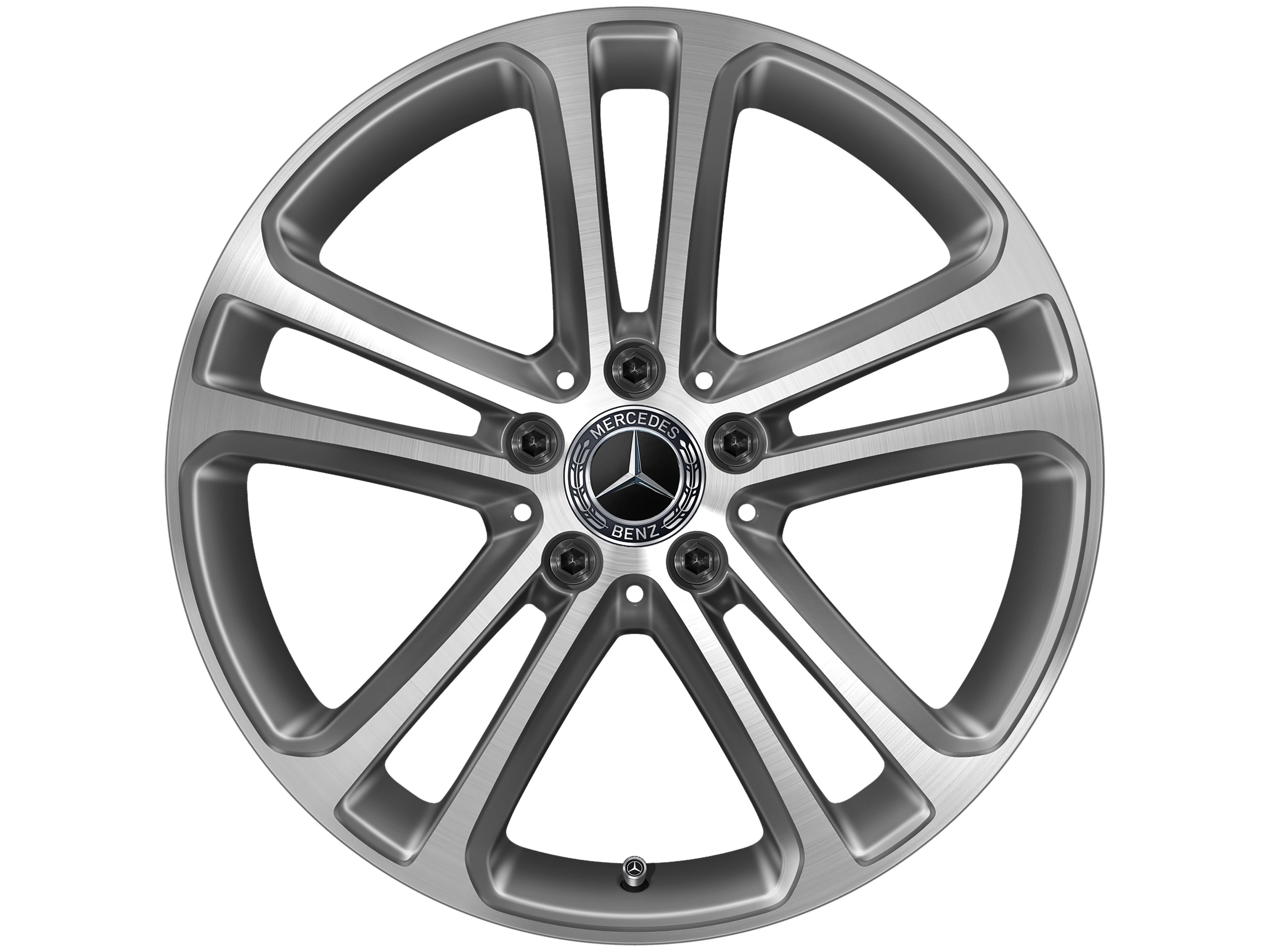 Колесный диск 8,5J×18 ET52 для Mercedes-Benz C-Class 206, задняя ось, серый металлик Tremolite, с алмазной проточкой, 5 двойных спиц — фото 1