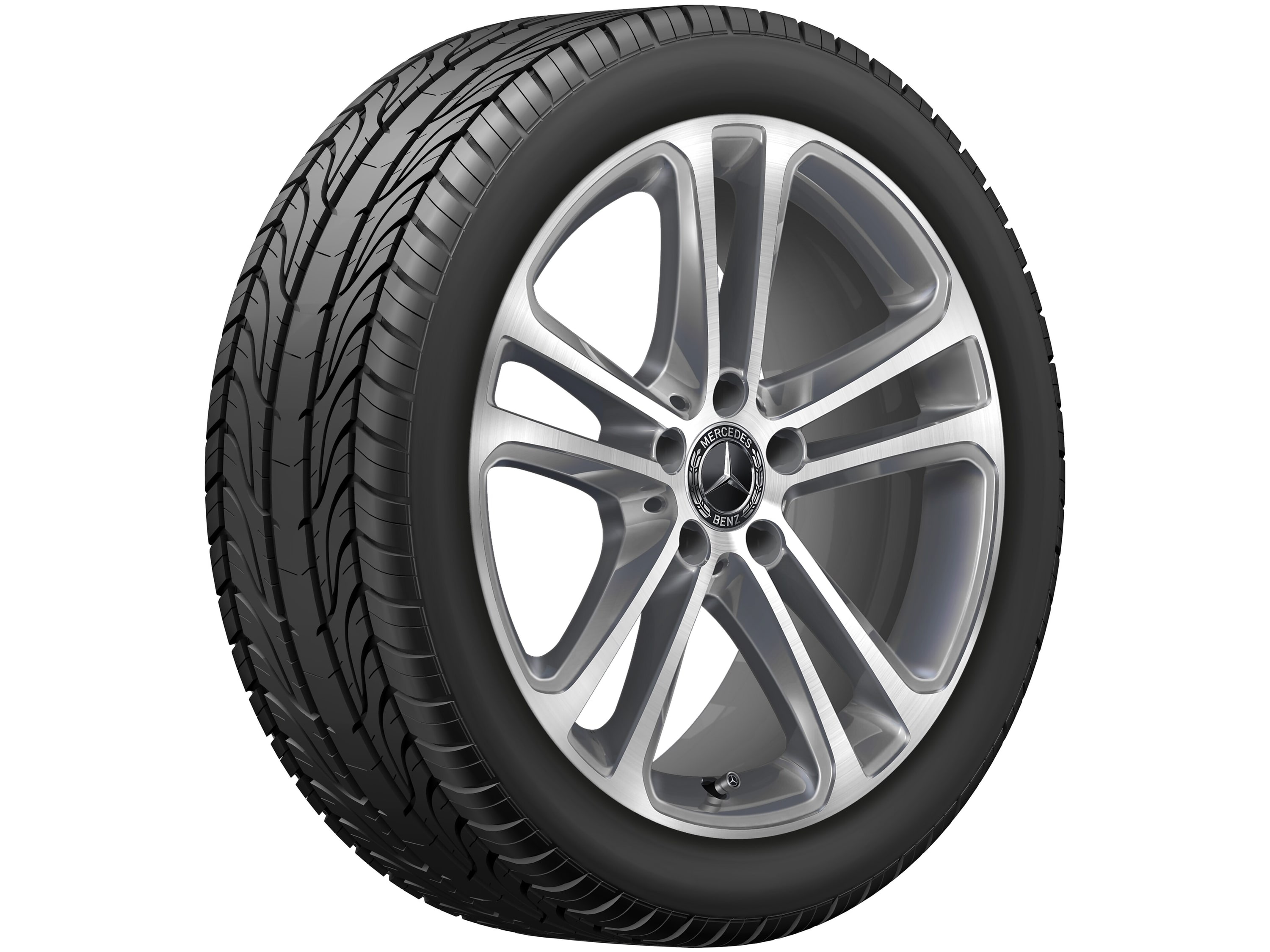 Колесный диск 8,5J×18 ET52 для Mercedes-Benz C-Class 206, задняя ось, серый металлик Tremolite, с алмазной проточкой, 5 двойных спиц — фото 2