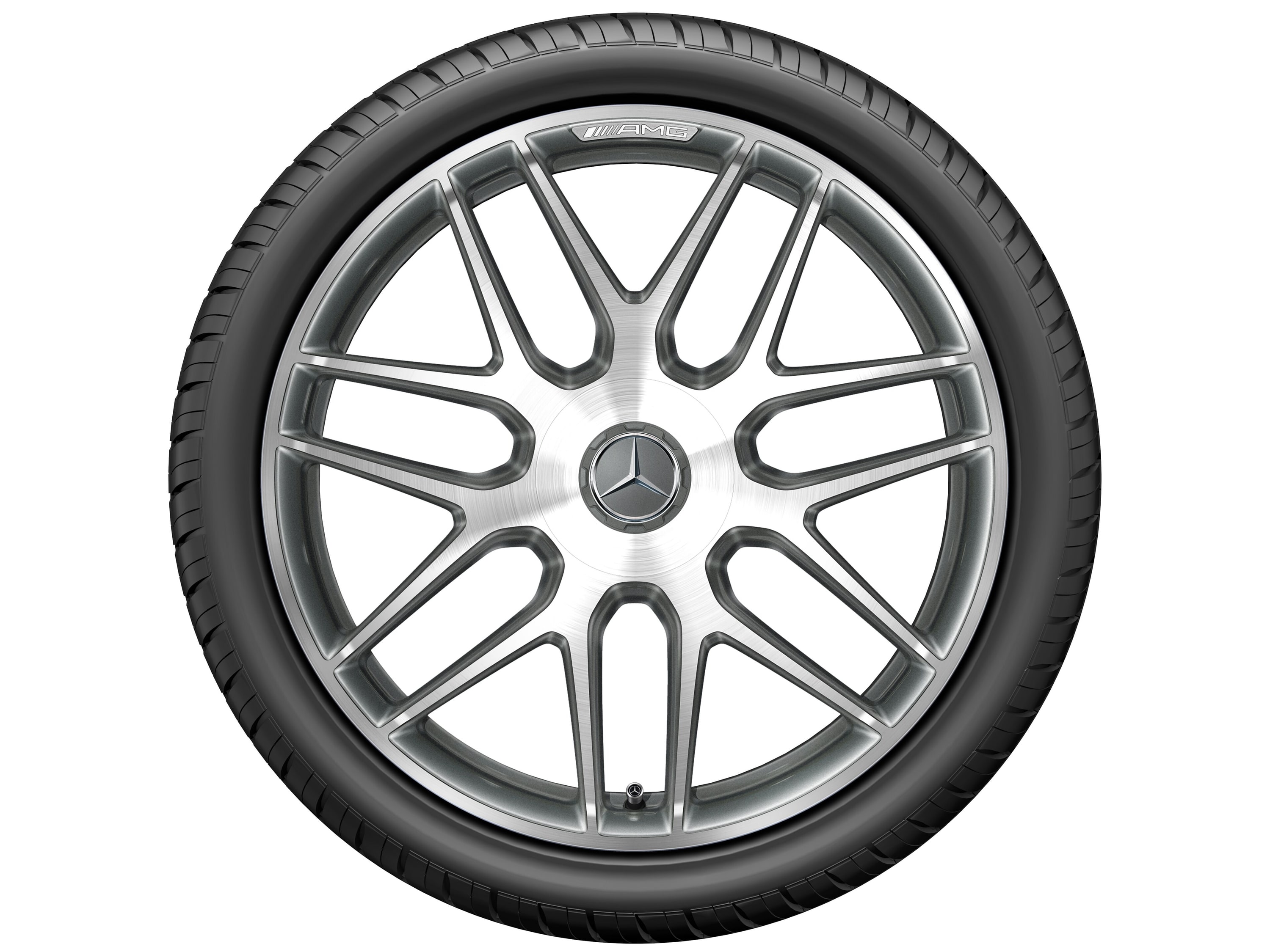 Колесный диск AMG 9,5J×20 ET25 для Mercedes-Benz E-Class 213, передняя ось, титаново-серый, с алмазной проточкой, перекрестные спицы — фото 5