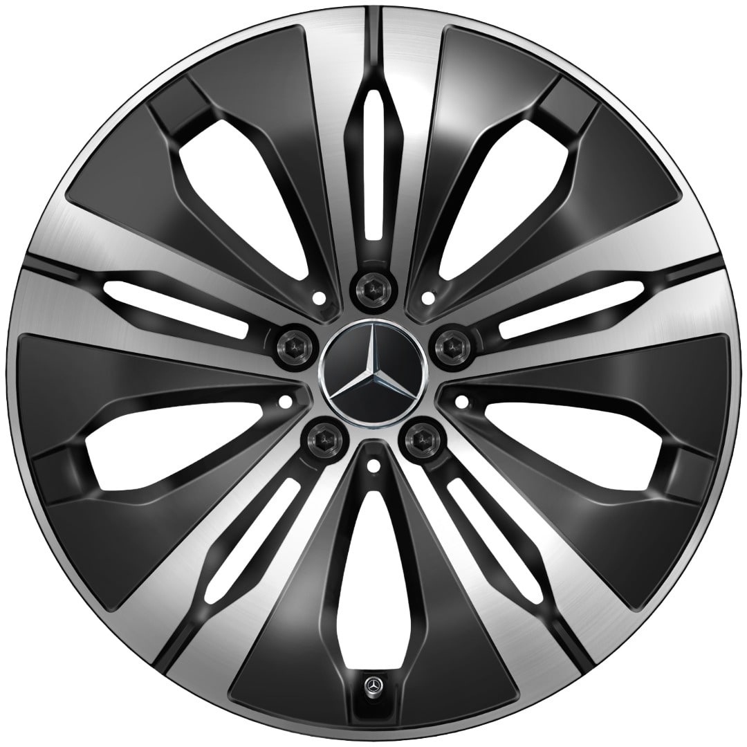 Колесный диск 8J×18 ET29 для Mercedes-Benz S-Class 223, передняя и задняя оси, черный, с алмазной проточкой, 5 декоративных отверстий — фото 1