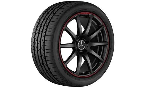 Колесный диск AMG 9J×19 ET27 для Mercedes-Benz SL 231, передняя ось, черный, матовый, красная окрашенная кромка обода, 10 спиц — фото 2