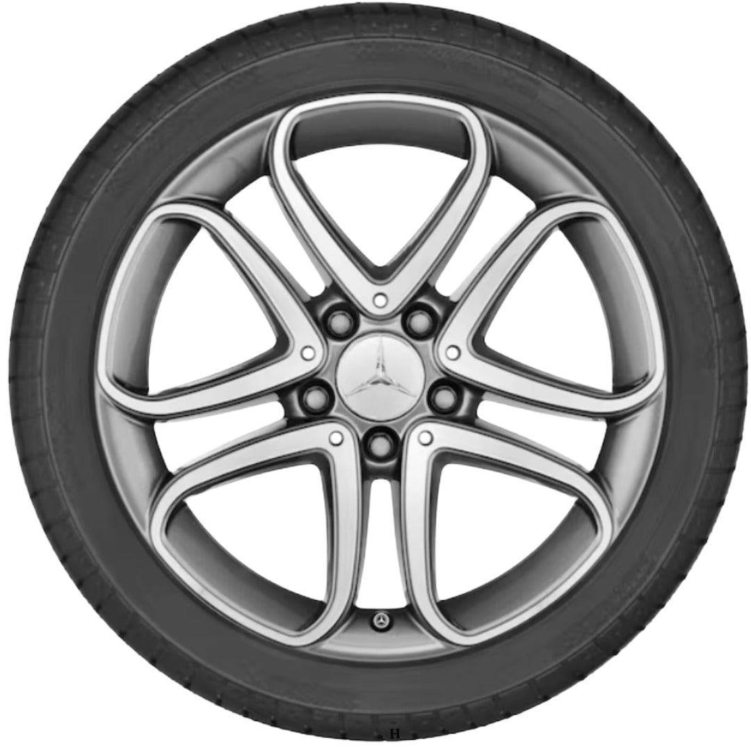 Колесный диск 7,5J×17 ET52,5 для Mercedes-Benz A-Class 176 / B-Class 246 / CLA 117, передняя и задняя оси, серый Himalaya, с алмазной проточкой, 5 двойных спиц — фото 1