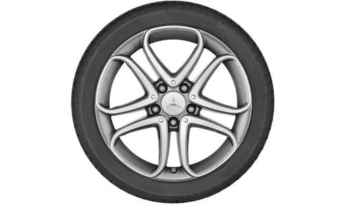 Колесный диск 7,5J×17 ET52,5 для Mercedes-Benz A-Class 176 / B-Class 246 / CLA 117, передняя и задняя оси, серый Himalaya, с алмазной проточкой, 5 двойных спиц — фото 1