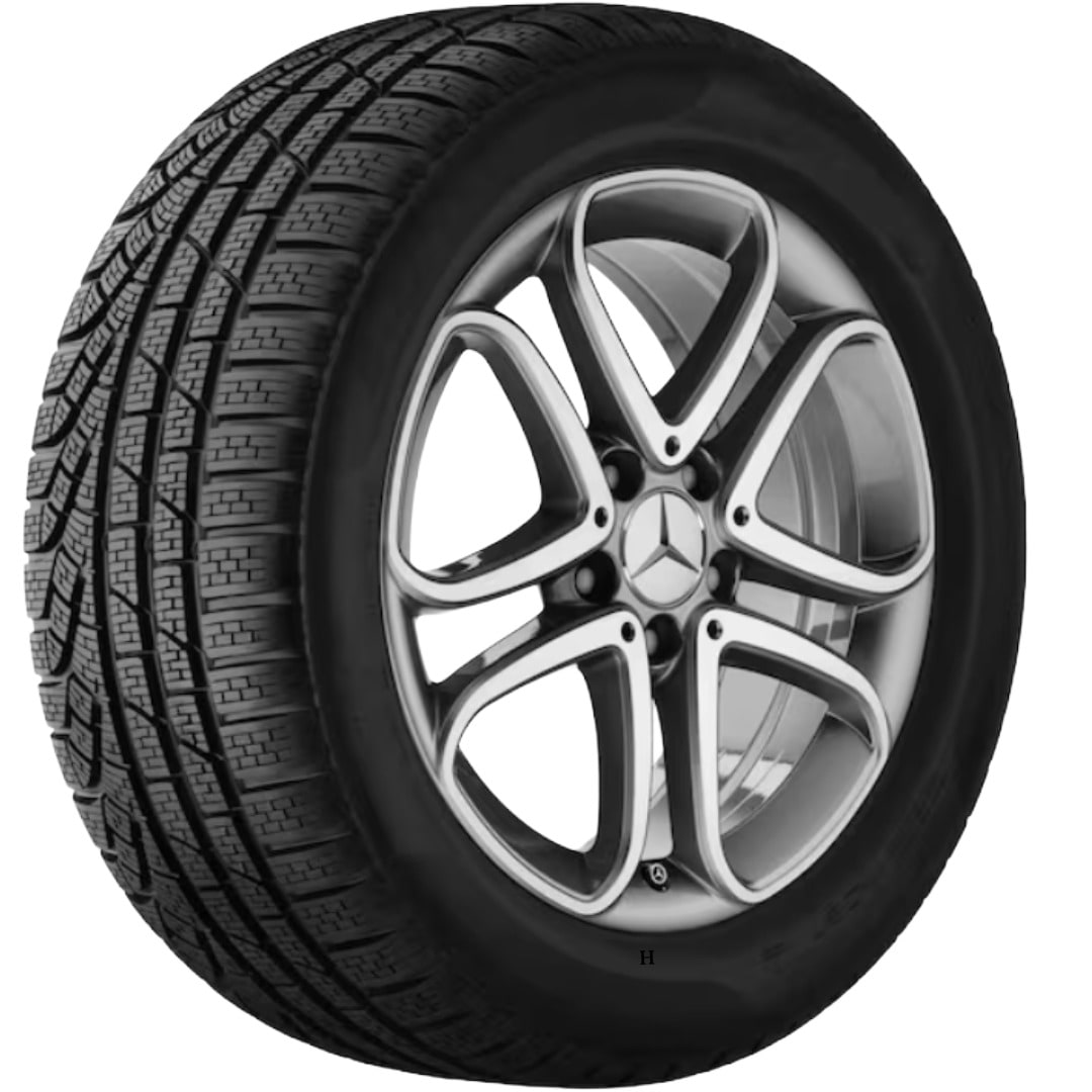 Колесный диск 7,5J×17 ET52,5 для Mercedes-Benz A-Class 176 / B-Class 246 / CLA 117, передняя и задняя оси, серый Himalaya, с алмазной проточкой, 5 двойных спиц — фото 2