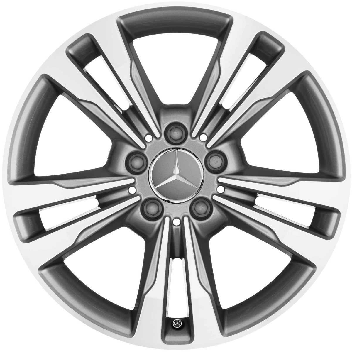 Колесный диск 7,5J×18 ET52 для Mercedes-Benz A-Class 176 / B-Class 246 / CLA 117, передняя и задняя оси, серый Himalaya, с алмазной проточкой, 5 двойных спиц — фото 1