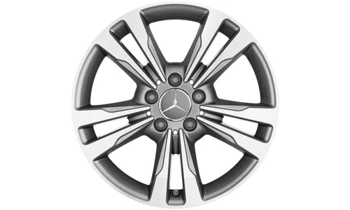 Колесный диск 7,5J×18 ET52 для Mercedes-Benz A-Class 176 / B-Class 246 / CLA 117, передняя и задняя оси, серый Himalaya, с алмазной проточкой, 5 двойных спиц — фото 1