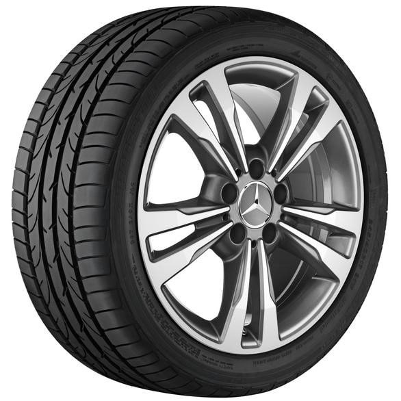 Колесный диск 7,5J×18 ET52 для Mercedes-Benz A-Class 176 / B-Class 246 / CLA 117, передняя и задняя оси, серый Himalaya, с алмазной проточкой, 5 двойных спиц — фото 2