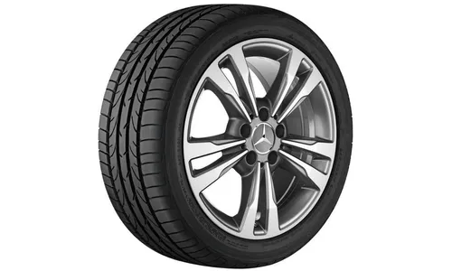 Колесный диск 7,5J×18 ET52 для Mercedes-Benz A-Class 176 / B-Class 246 / CLA 117, передняя и задняя оси, серый Himalaya, с алмазной проточкой, 5 двойных спиц — фото 2