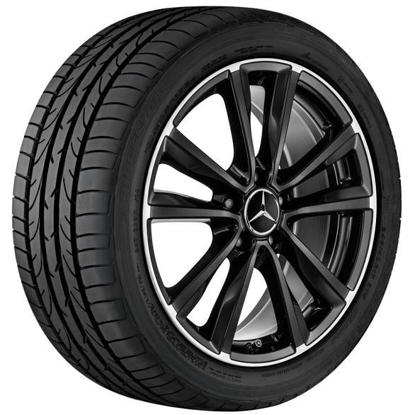 Колесный диск 7,5J×18 ET52 для Mercedes-Benz A-Class 176 / B-Class 246 / CLA 117, передняя и задняя оси, черный, с алмазной проточкой, 5 двойных спиц — фото 1