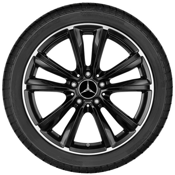 Колесный диск 7,5J×18 ET52 для Mercedes-Benz A-Class 176 / B-Class 246 / CLA 117, передняя и задняя оси, черный, с алмазной проточкой, 5 двойных спиц — фото 2