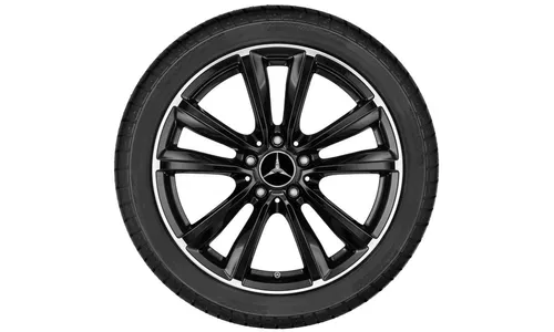 Колесный диск 7,5J×18 ET52 для Mercedes-Benz A-Class 176 / B-Class 246 / CLA 117, передняя и задняя оси, черный, с алмазной проточкой, 5 двойных спиц — фото 2