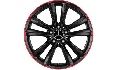 Колесный диск 7,5J×18 ET52 для Mercedes-Benz A-Class 176 / B-Class 246 / CLA 117, передняя и задняя оси, черный, красная окрашенная кромка обода, 5 спиц — фото 1