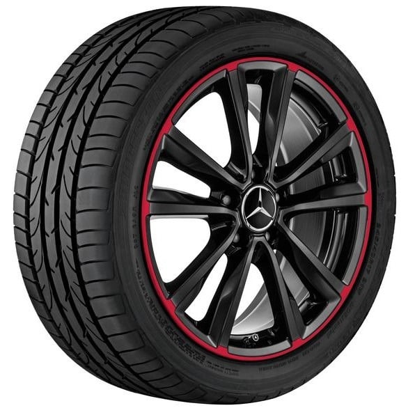 Колесный диск 7,5J×18 ET52 для Mercedes-Benz A-Class 176 / B-Class 246 / CLA 117, передняя и задняя оси, черный, красная окрашенная кромка обода, 5 спиц — фото 2