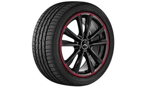 Колесный диск 7,5J×18 ET52 для Mercedes-Benz A-Class 176 / B-Class 246 / CLA 117, передняя и задняя оси, черный, красная окрашенная кромка обода, 5 спиц — фото 2