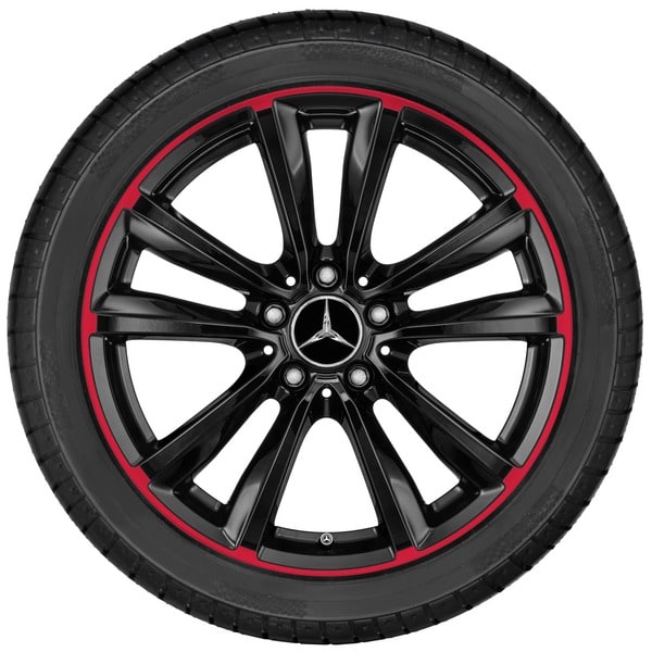 Колесный диск 7,5J×18 ET52 для Mercedes-Benz A-Class 176 / B-Class 246 / CLA 117, передняя и задняя оси, черный, красная окрашенная кромка обода, 5 спиц — фото 3