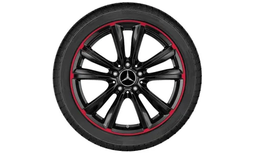 Колесный диск 7,5J×18 ET52 для Mercedes-Benz A-Class 176 / B-Class 246 / CLA 117, передняя и задняя оси, черный, красная окрашенная кромка обода, 5 спиц — фото 3