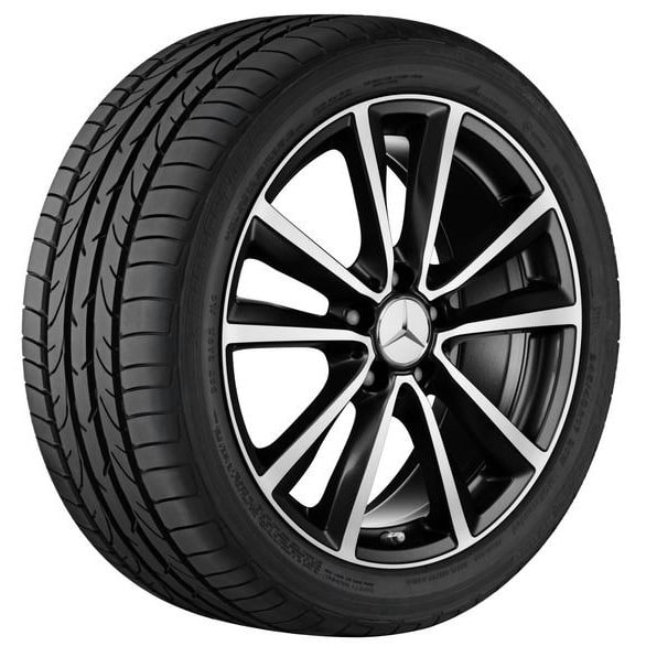 Колесный диск 8J×18 ET50,5 для Mercedes-Benz CLA 117, задняя ось, черный, с алмазной проточкой, 5 двойных спиц — фото 1