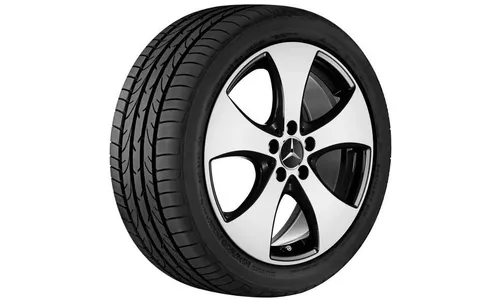 Колесный диск 7,5J×18 ET52 для Mercedes-Benz A-Class 176 / B-Class 246 / CLA 117, передняя и задняя оси, черный, с алмазной проточкой, 5 спиц — фото 1