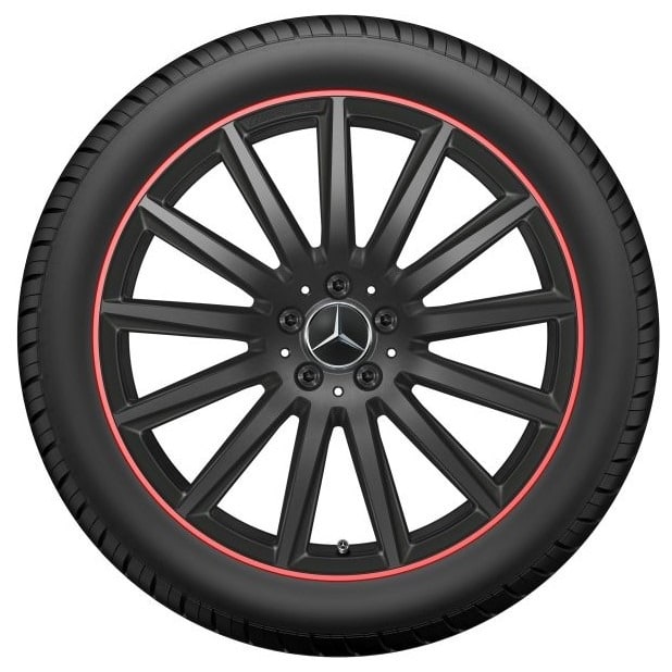 Колесный диск AMG 8J×20 ET48 для Mercedes-Benz GLA 247 / GLB 247, передняя и задняя оси, черный, красная окрашенная кромка обода, многоспицевый — фото 3