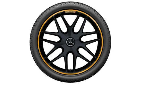 Колесный диск AMG 10J×21 ET28 для Mercedes-Benz GLC 253, задняя ось, черный, матовый, желтая окрашенная кромка обода — фото 1