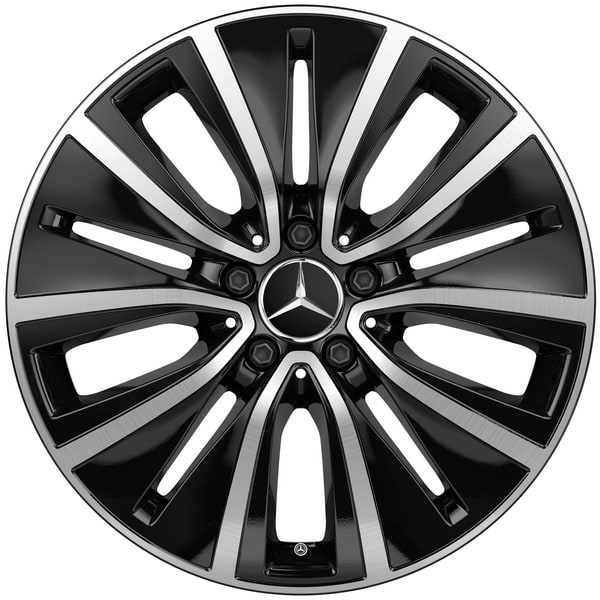 Колесный диск 8J×18 ET33 для Mercedes-Benz CLS 257, передняя и задняя оси, черный, с алмазной проточкой, 10 декоративных отверстий — фото 1