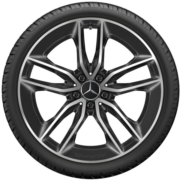 Колесный диск AMG 9J×20 ET28 для Mercedes-Benz CLS 257, задняя ось, черный, с алмазной проточкой, 5 двойных спиц — фото 3