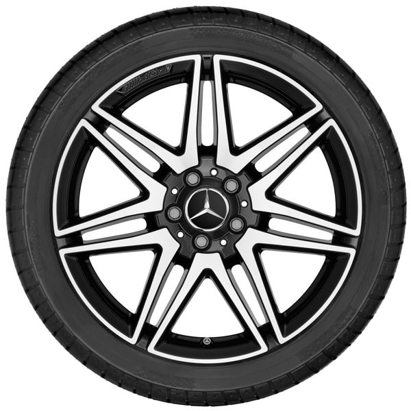 Колесный диск AMG 8J×19 ET52 для Mercedes-Benz V-Class 447 / EQV 447, передняя и задняя оси, черный, с алмазной проточкой, 7 двойных спиц — фото 3