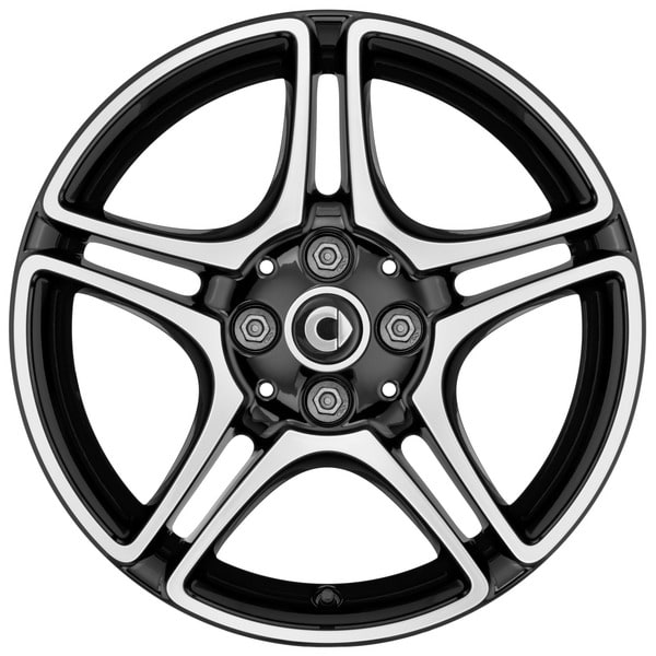Колесный диск 6J×16 ET44 для smart 453, передняя ось, черный, с алмазной проточкой, 5 двойных спиц — фото 1