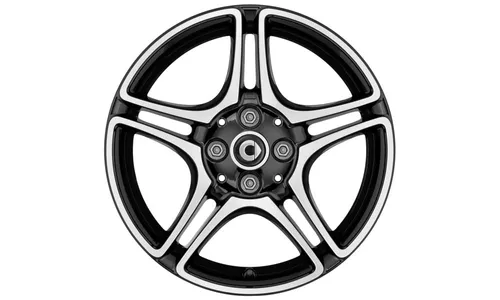 Колесный диск 6J×16 ET44 для smart 453, передняя ось, черный, с алмазной проточкой, 5 двойных спиц — фото 1
