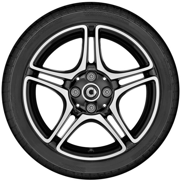 Колесный диск 6J×16 ET44 для smart 453, передняя ось, черный, с алмазной проточкой, 5 двойных спиц — фото 3