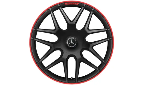Колесный диск AMG 10J×22 ET36 для Mercedes-Benz G-Class 463, передняя и задняя оси, черный, матовый, красная окрашенная кромка обода, перекрестные спицы — фото 1