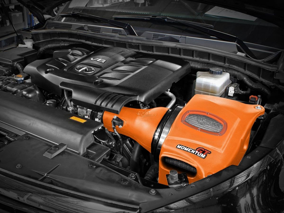Система холодного впуска Momentum GT Orange Edition, с фильтром Pro DRY S для Nissan Armada 2017–2024/Nissan Patrol 2010–2024 (Y62)/Infiniti QX80 2014–2024/Infiniti QX56 2011–2013 V8-5.6L, AFE Power — фото 3