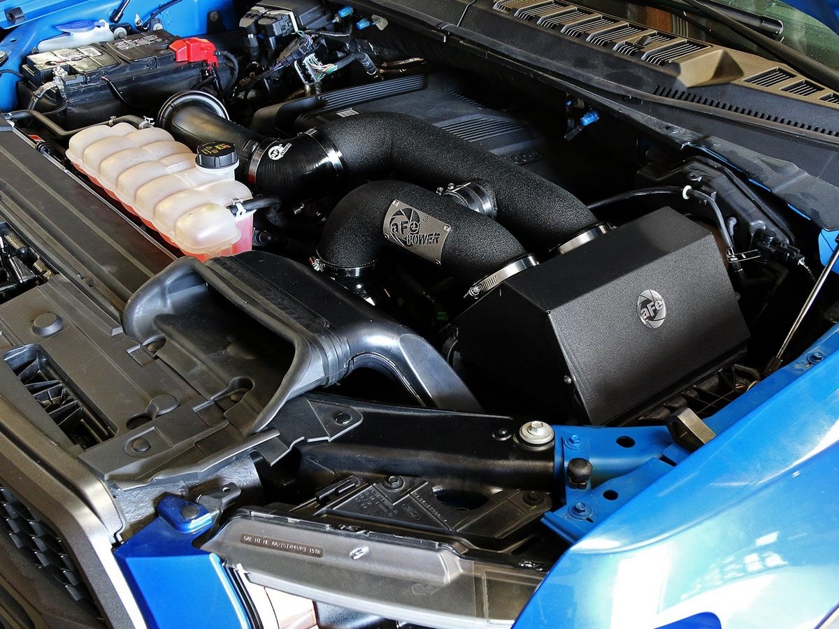 Система холодного впуска Rapid Induction 'Super Raptor' Dual 3-1/2 IN, с фильтром Pro 5R, два патрубка 88,9 мм (3,5 дюйма) для Ford F-150/Raptor 2017–2020 V6-3.5L (tt)/Expedition 2018–2021 V6-3.5L (tt), AFE Power — фото 3