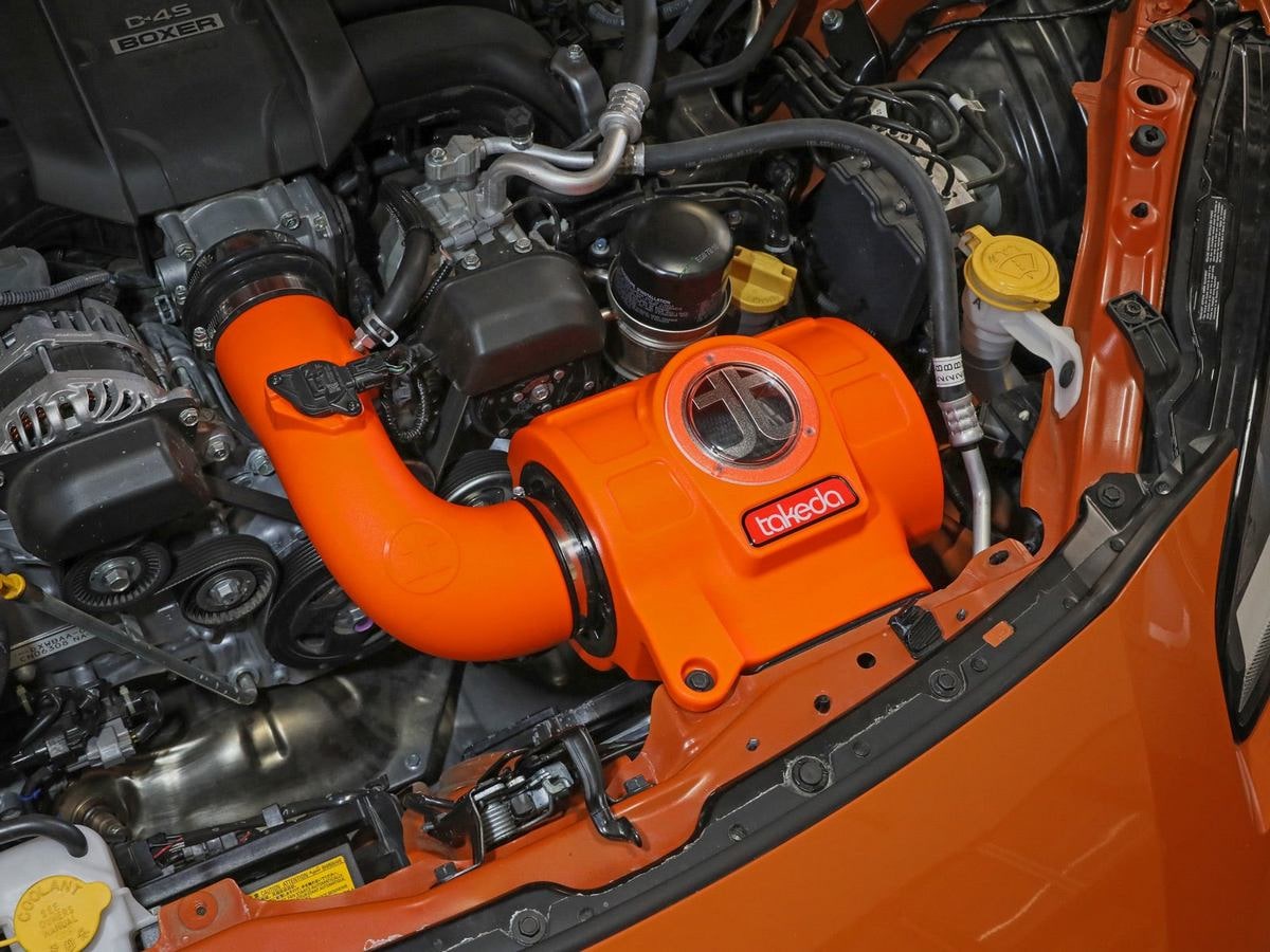 Система холодного впуска Takeda Momentum Orange Edition, с фильтром Black Pro 5R для Toyota GR86/ Subaru BRZ 2022–2026 H4-2.4L, AFE Power — фото 7