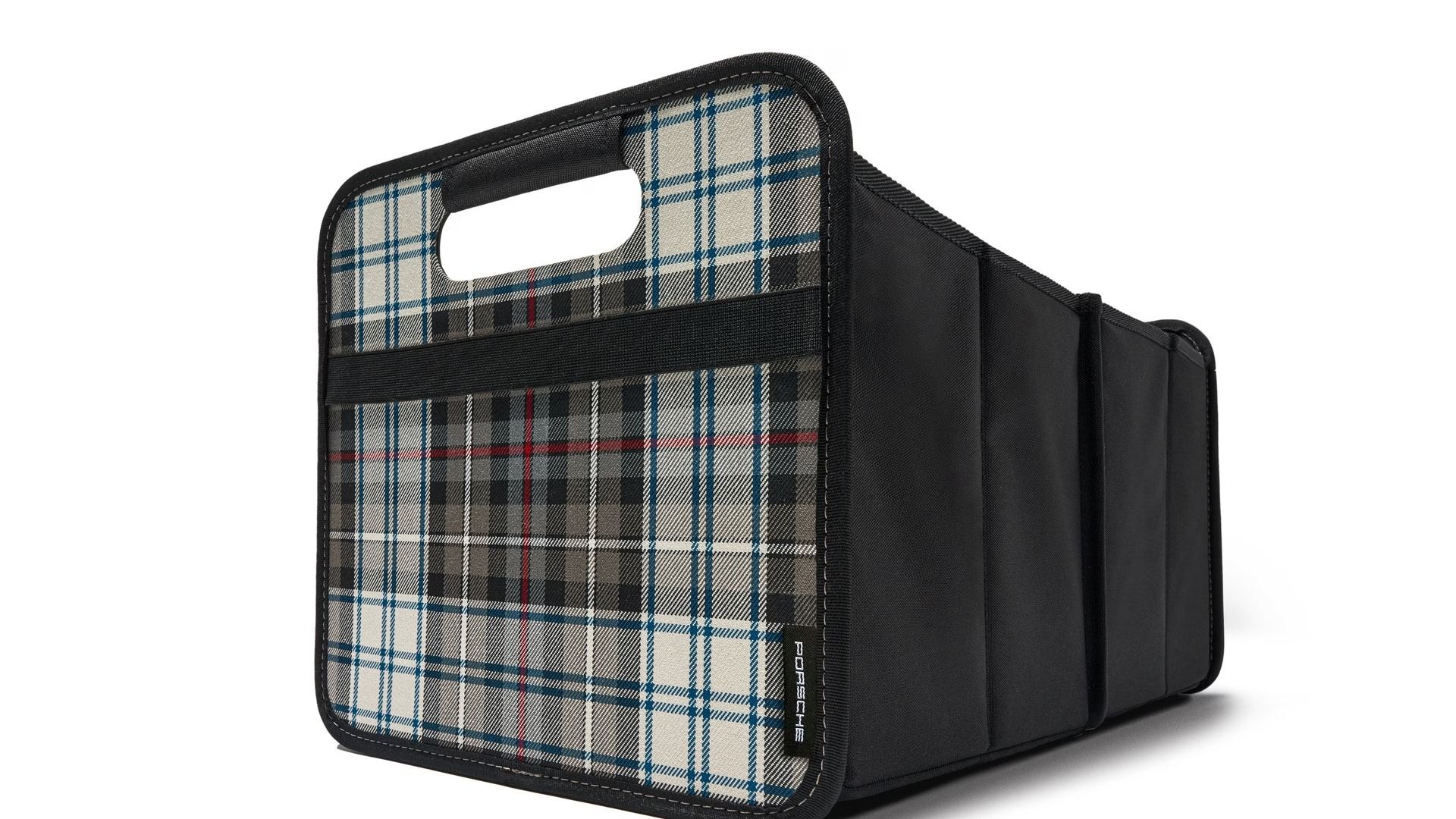 Полный комплект Складной багажник в дизайне Heritage - Turbo 50 Tartan, Багажный бокс Heritage Design - Turbo 50 Tartan, черная вставка для бутылки/сумки-холодильника для Porsche Macan II — фото 1